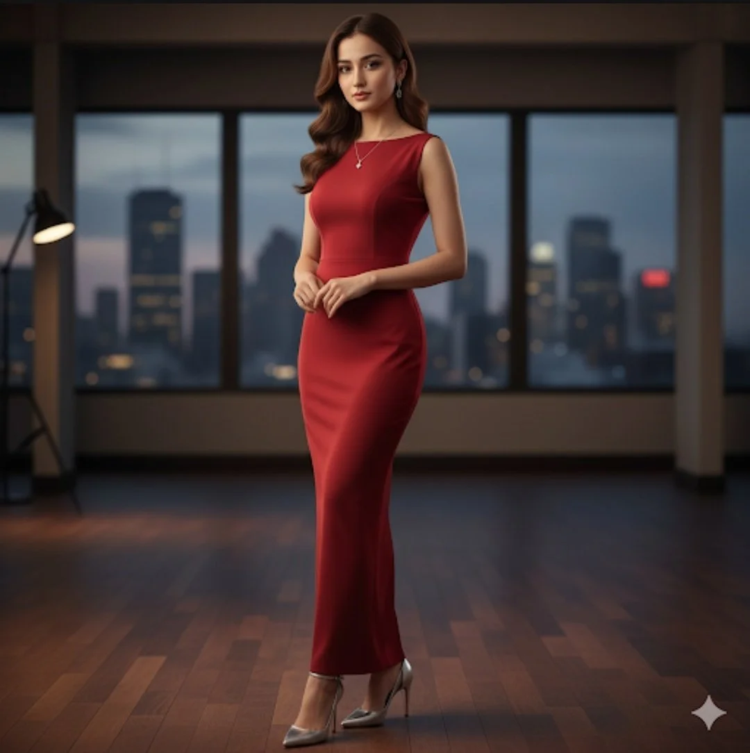 Vestido de noche rojo ajustado de cuerpo entero