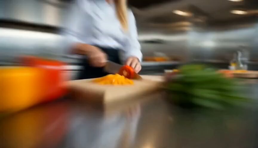 Ultra cinematic high-energy food commercial, fast-paced luxury kitchen, warm