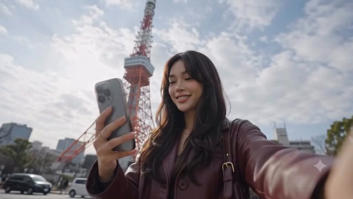 Cinematic travel vlog of a happy girl in a maroon jacket exploring Japan,